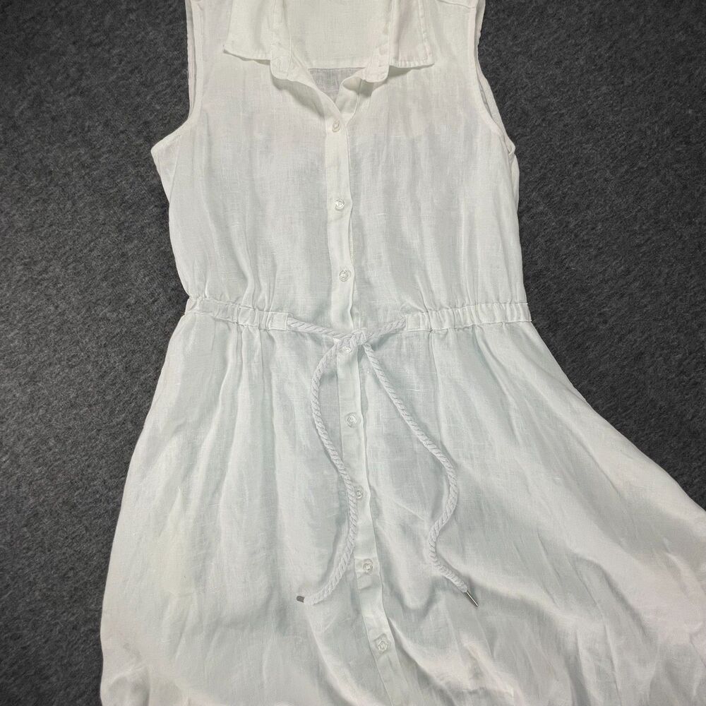 Saks Fifth Avenue White Linen Shirtdress Small Sleeveless Resort Summer Coastal - Picture 8 of 15